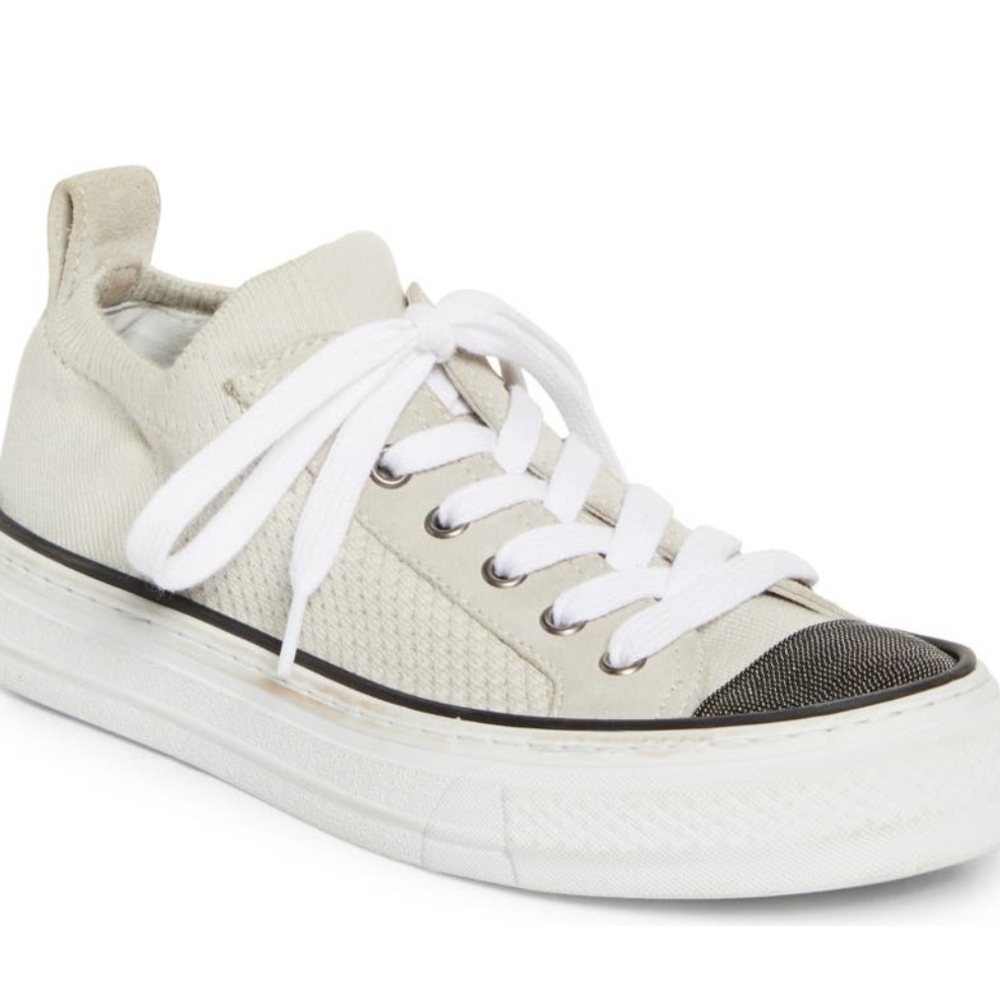 Brunello Cucinelli Cream and White Sneakers